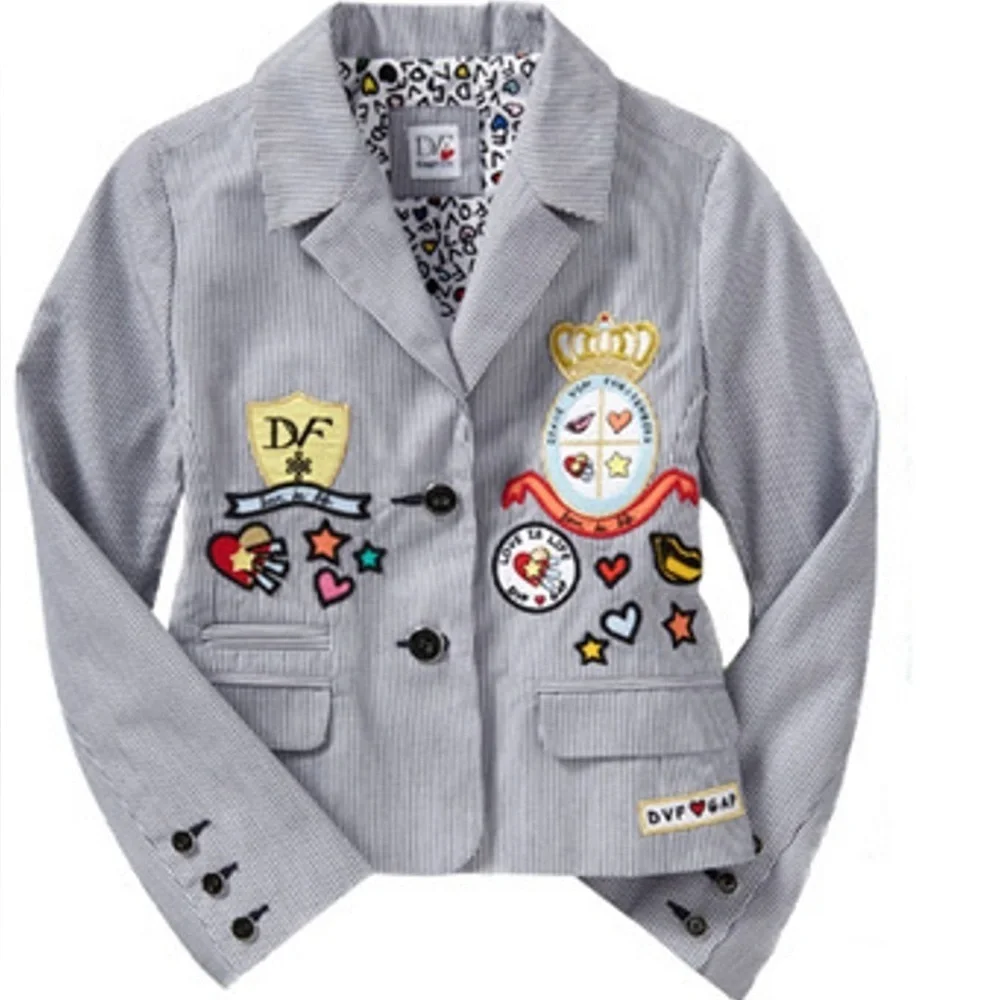 Diane von Furstenberg X Gap Kids Blue Striped Blazer with Patches Medium